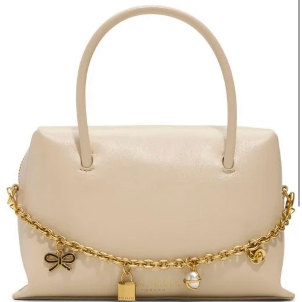 Ted Baker Elegant Cream Satchel with Gold Charm Chain